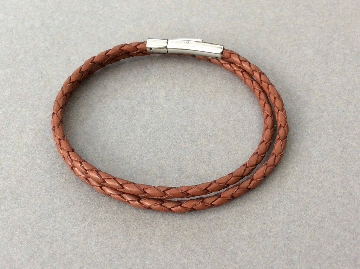 Mens Leather Bracelet, Braided Leather Bangle, Men's Jewelry, Brown ...
