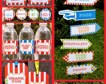 Carnival Theme Party Invitations & Decorations - full Printable Package - INSTANT DOWNLOAD with EDITABLE text - you personalize at home