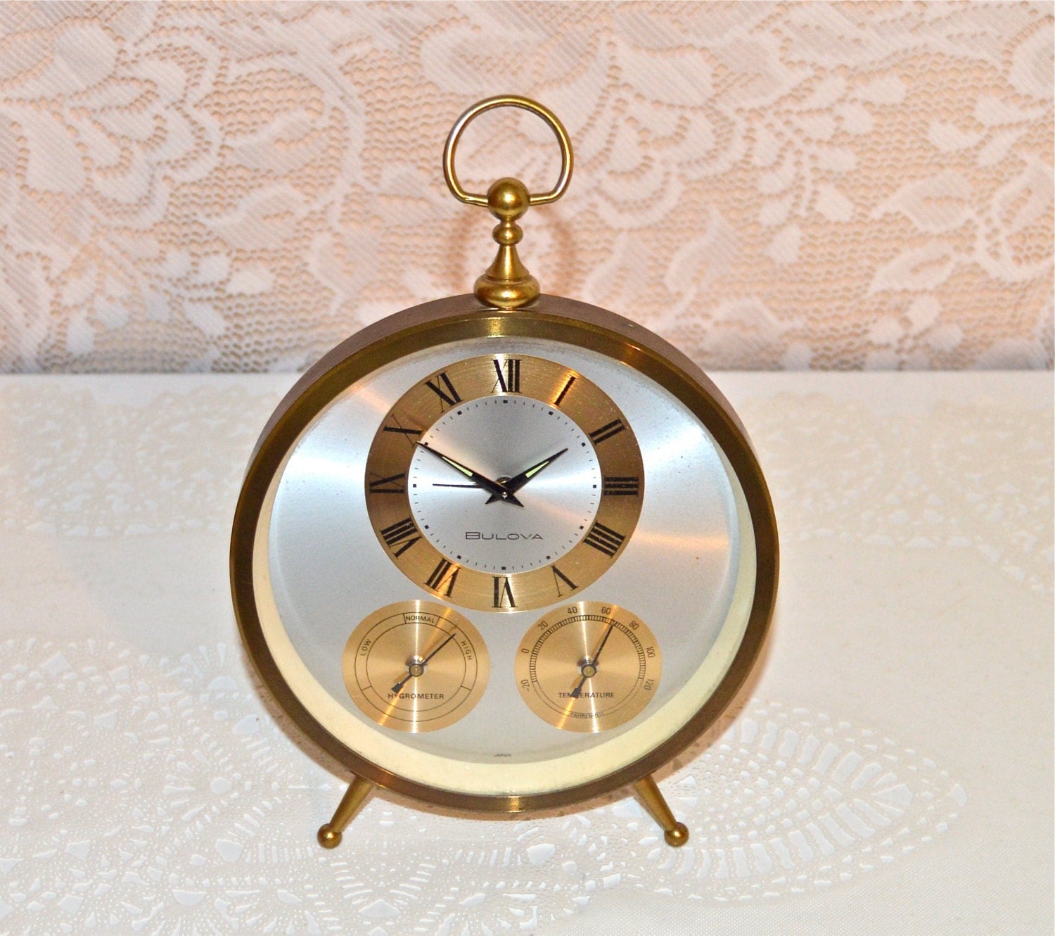 Bulova Alarm Clock Weather Station Brass Alarm Clock