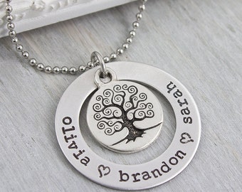 Hand Stamped Necklace - Personalized Hand Stamped Washer Necklace - Personalized Family Tree Necklace