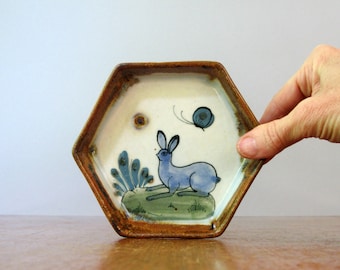 Vintage Tonala / Ken Edwards Dish / Coaster - Rabbit / Butterfly Hexagon
