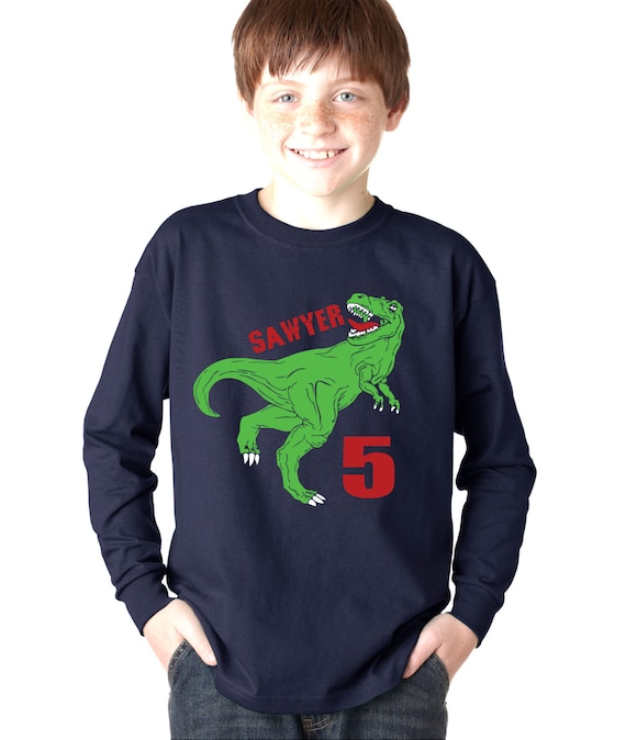 Personalized kids dinosaur birthday t shirt, T rex dinosaur long sleeve ...