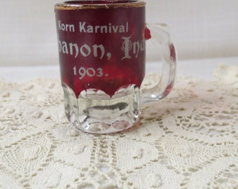 Sale Antique Korn Karnival Lebanon, Indiana Ruby Flash Souvenir Mug Gold Gilt Edwardian