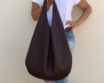 Leather bag/ Hobo leather bag/ Bordeaux hobo bag/ Oversized bag