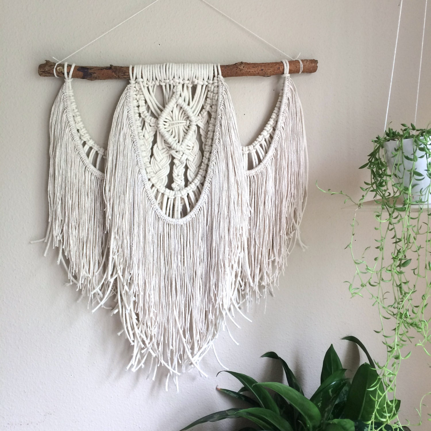 Macrame Wall Hanging / Tree Branch Boho Wall Decor / Rustic