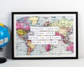 Friend Print, World Map Poster, Long Distance Friendship, Travel Poster, Friend Quote, World Map Print, A3, Map of World, Best Friend, Gift Friend Print, World Map Poster, Long Distance Friendship, Travel Poster, Friend Quote, World Map Print, A3, Map of World, Best Friend, Gift