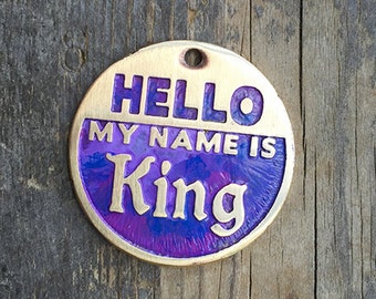 Colorful Dog Tag / Pet Tag / Custom Dog Tag / Pet ID Tag / Brass Dog Tag / Etched Dog Tag / Custom Dog Tag / Hello My Name Is ...