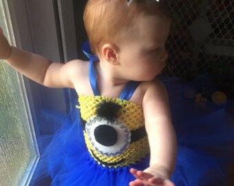 Minion Tutu Dress - Girls Minion Costume - Blue and Yellow Tutu Dress - Baby Minion Costume