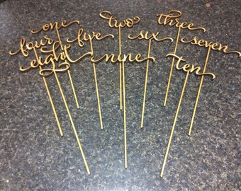 Wedding Table numbers table numbers gold table numbers Elegant table numbers script table numbers Party table numbers Numbers on sticks