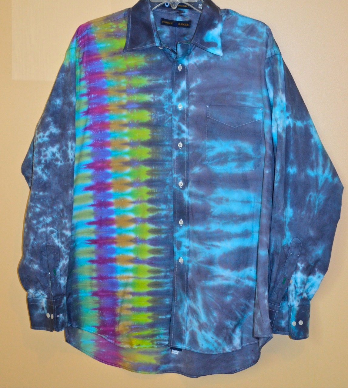 Men's Tie Dye Button Down Large Dress Shirt with Pocket