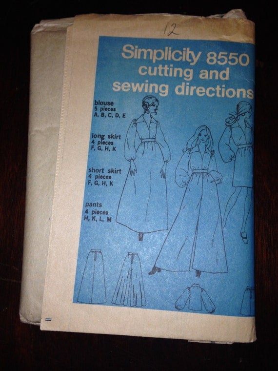 Vintage 60s Simplicity 8550 Sewing Pattern Misses Palazzo Pants Maxi Skirt and Blouse Size 12