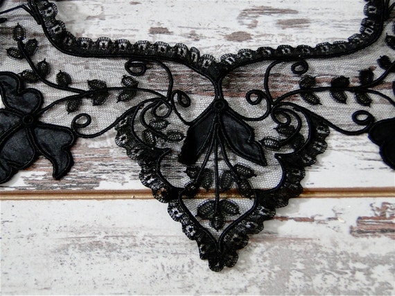Victorian Black Lace Appliques 1900's Lace Trim Needle Crafts Sewing Projects Doll Clothing by SueEllensFlair steampunk buy now online