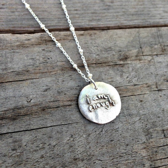 i am enough necklace silver affirmation jewelry handwriting