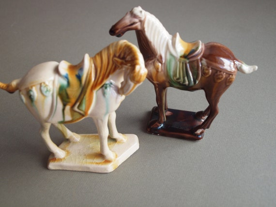 Tang Dynasty horse figurines Set of 2 Chinese Imperial War