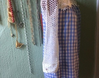 1960s Dolly Mini Dress with Net Sleeves Gingham Daisies mod sz s petite juniors