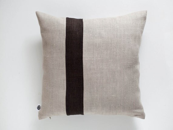Decorative linen pillow, accent pillow - modern throw pillows - Natural linen pillow cover with decorative line in custom size pillows 0396