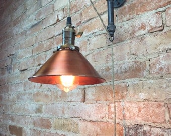 Industrial Style Sconce - Pendant Lamp - Copper Shade - Edison Bulb - Wall Light