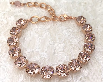 Blush Bracelet Blush Pink Rose Gold Bracelet Pink Wedding Pink Bridesmaids Pink Blush Swarovski Crystal Morganite Pink Blush Bridal Bracelet