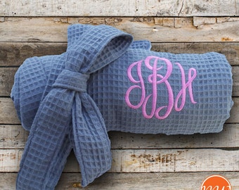 Bridesmaid Kimono Robes with Embroidered Monogram in 10 Colors