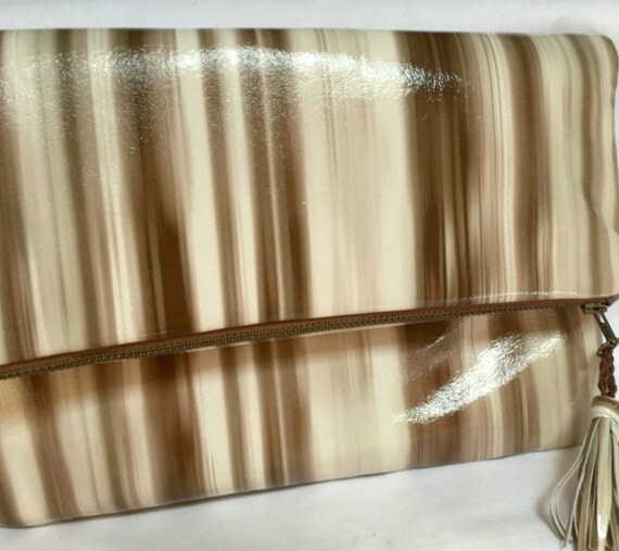 Leather Clutch Bag Patent Leather Stripe Clutch by iDesignForYou
