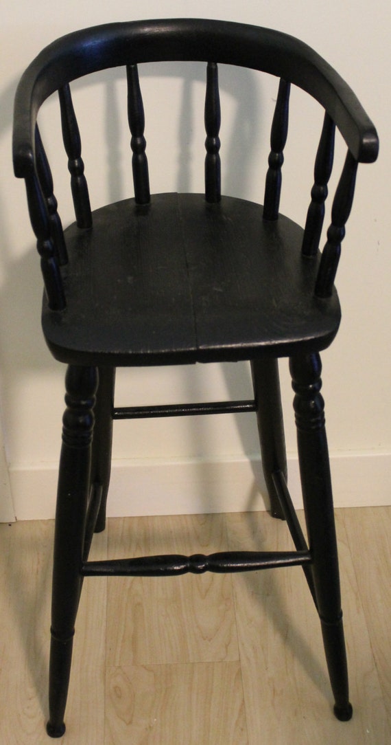 Windsor Child's Black Wooden High Chair 1800s