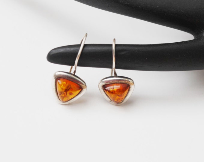 Amber Sterling Silver Drop Earrings - Poland - Amber gemstone