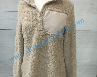 Monogram Sherpa Pullover, Fleece Sherpa Pullover, Monogrammed Pullover -BEIGE ADULT & CHILD