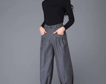 Cropped pants, wool pants, pants, skinny pants, winter pants, long pants, womens pants, handmade pants, grey trousers C999