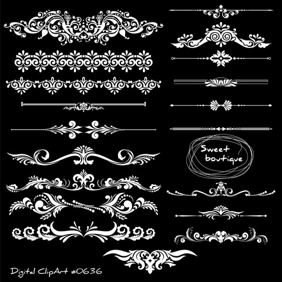 Download White Text Dividers Flourish Digital Clipart Page