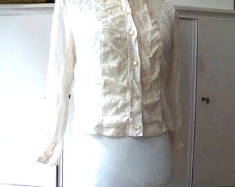 cream lace blouse- vintage 50s clothing- 50s fashion for her- pastel top- lace top for women-