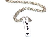Vertical Heart Bar Necklace, Hand Stamped Metal, Love Jewelry Vertical Heart Bar Necklace, Hand Stamped Metal, Love Jewelry