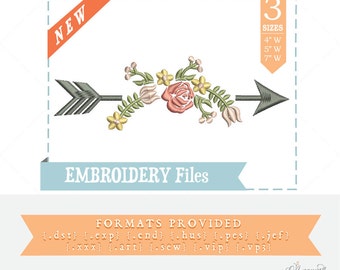Floral Arrow Embroidery Design / Machine Embroidery File / Arrow Embroidery, Floral Embroidery, Stock Embroidery Clipart design