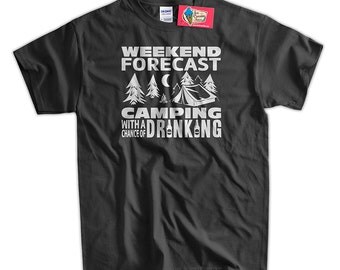 Camping T-Shirt Weekend Forecast Camping With A Chance of Drinking T-shirt Beer Tent Camping Funny T-Shirt Camper Hiking Mens Ladies Womens