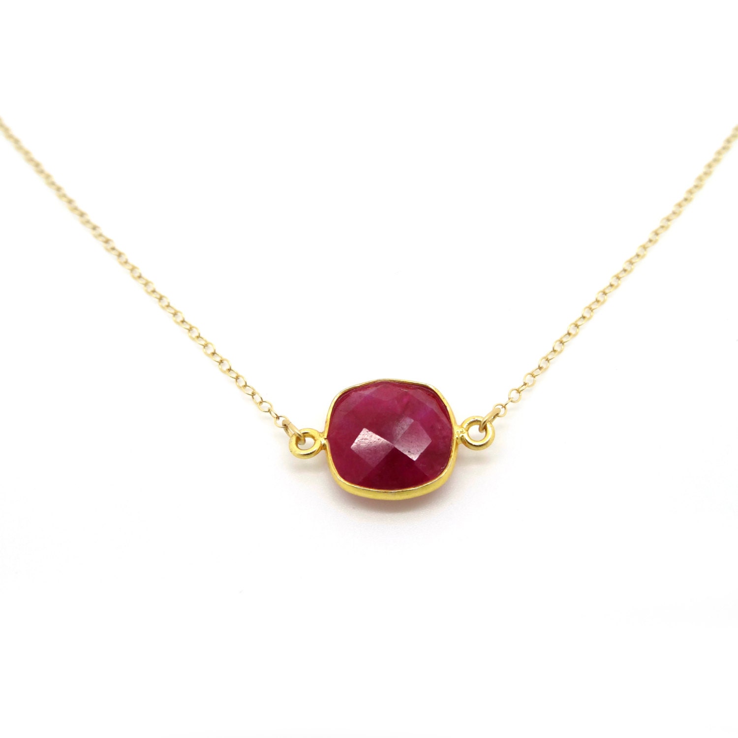 Raw Ruby Necklace Ruby Pendant Ruby Jewelry Dainty Gold