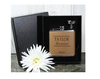Sale!!! Groomsmen Leather Flask in Gift Box NEW !! Personalized 6oz Wedding Flask & Funnel Gift Set - Perfect for Wedding Party Favors