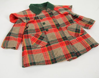 Plaid Double Breasted Kid's Vintage Winter Coat Prolege Jacket Size 3