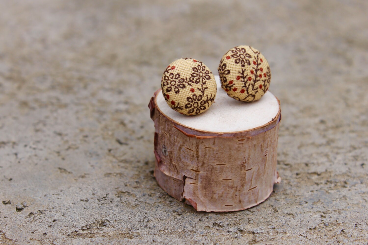 Woodsy Fabric Button Earrings Mustard // Woodland Earrings