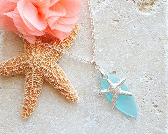 Starfish Necklace, Sea Glass Necklace, Beach Jewelry, Nautical Jewelry