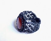Macrame Ring with Carnelian, Black Macrame, Micro Macrame Ring, Sacral Chakra, Cancer, LeoMetal Free