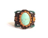 Macrame Ring with Turquoise, Brown Macrame, Micro Macrame Ring, Throat Chakra, Scorpio, Saggitarius, Pisces,