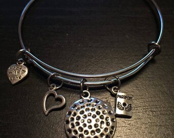 Epcot Inspired Adjustable Bangle Bracelet Park Icon Golf Ball Spaceship Earth Attraction Florida Orlando