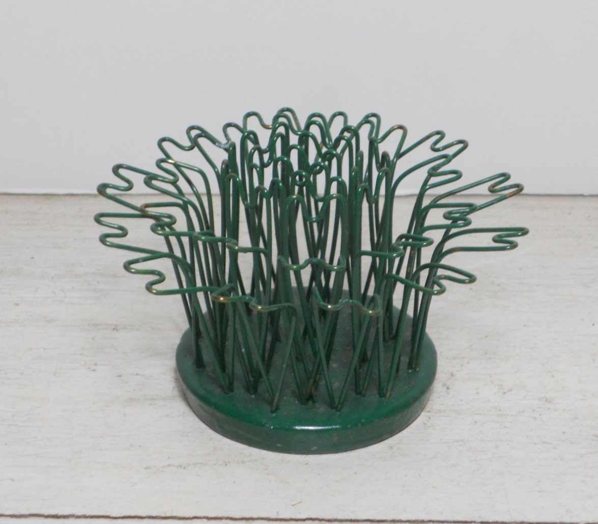 Vintage Green Wire Flower Frog Hairpin Flower Frog Blue