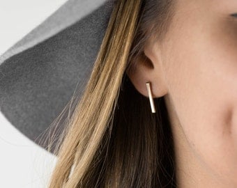 Bar Stud Earrings, 14k Gold Filled Earring or Sterling Silver / Simple Gold Earrings, Elegant, Minimal, Timeless Layered and Long LE411
