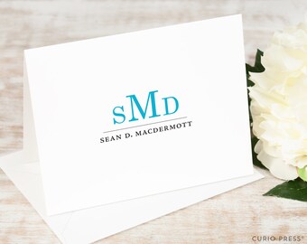 Personalized Stationery Set / Folded Stationary / Personalized Notecards / Professional Monogram Note Cards // TRIPLE CENTER MONOGRAM