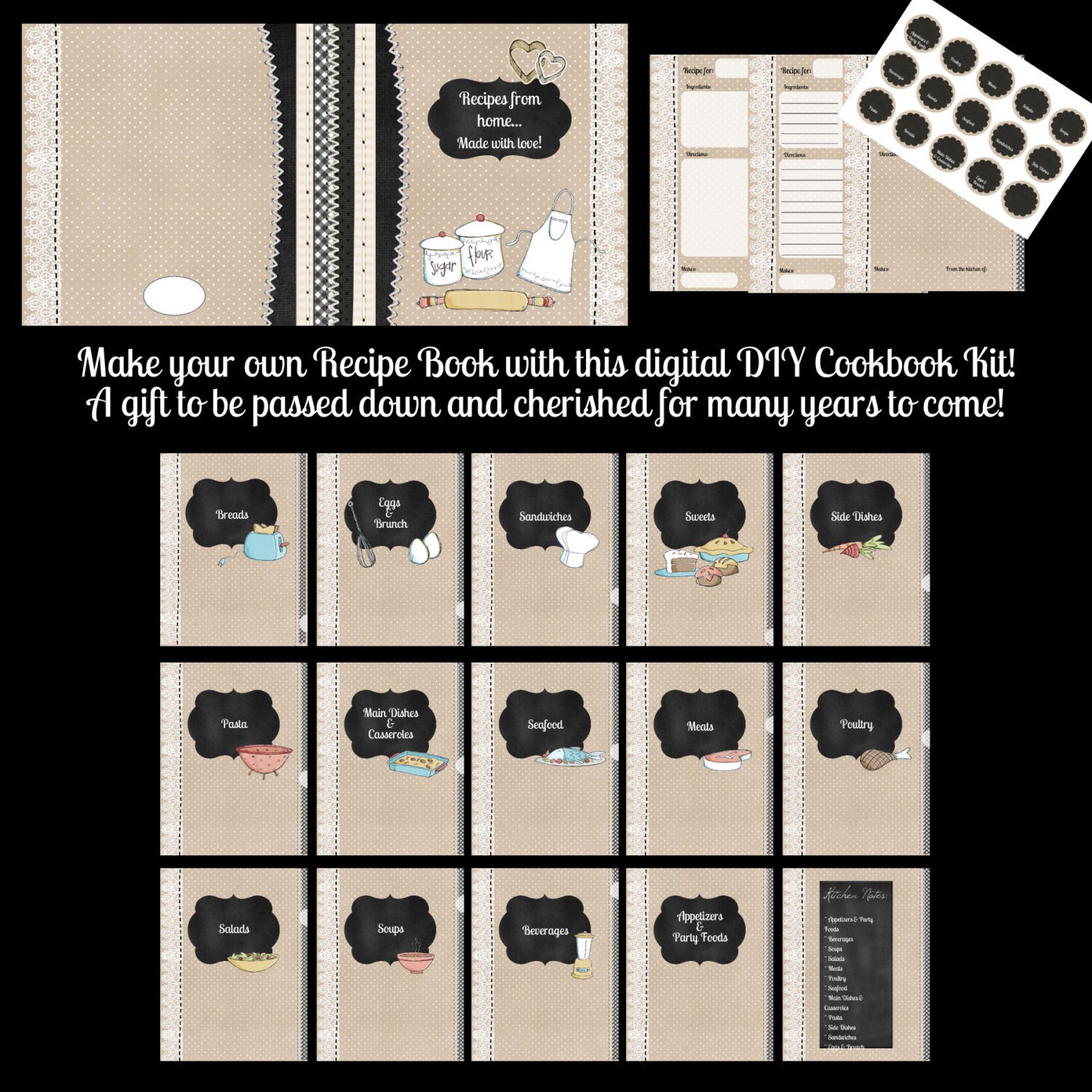 Recipe Book DIY Kit Homemade Cookbook Treasured Gift Digital