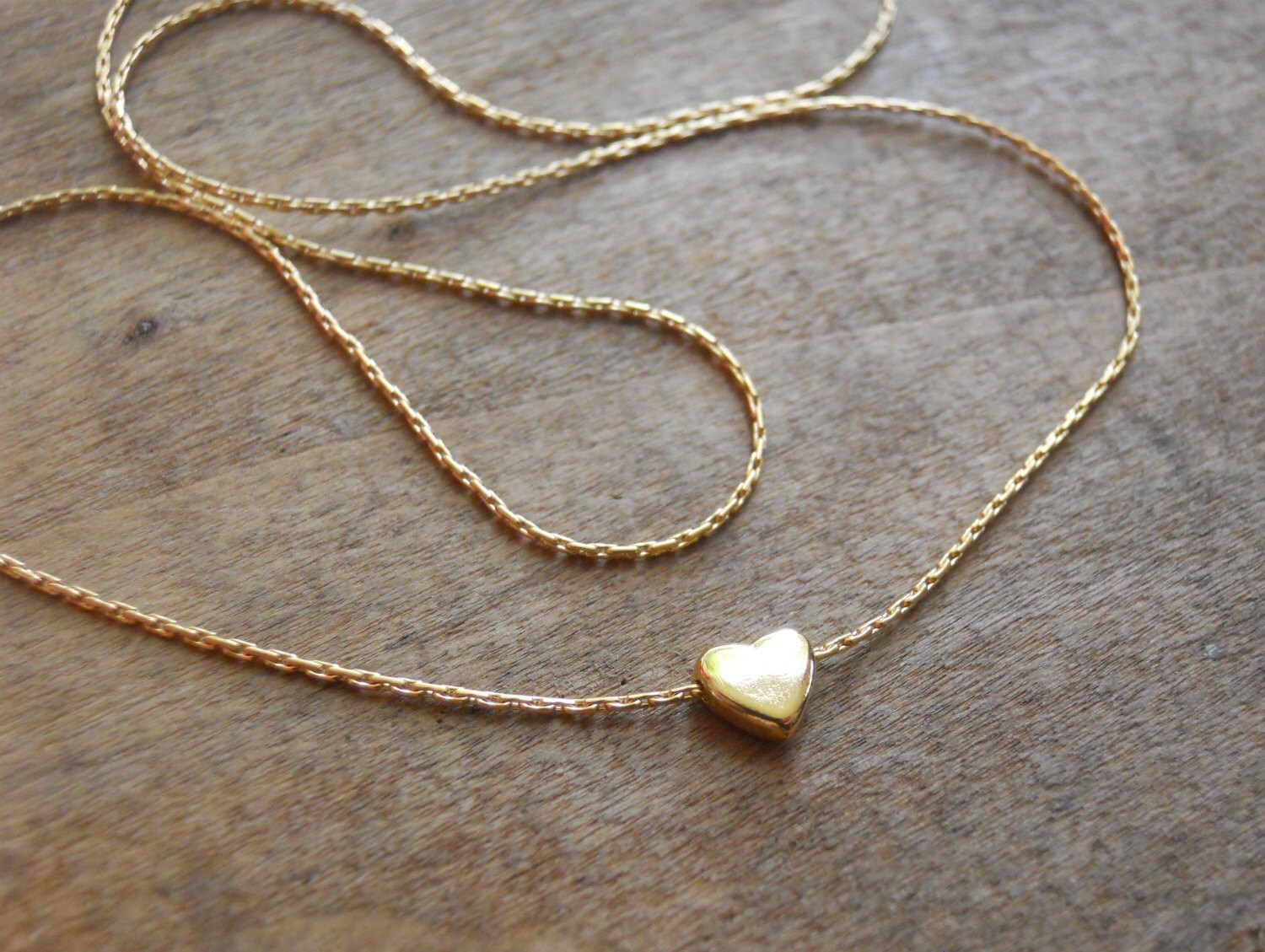 Heart Bead Necklace Gold Hart Necklace 14K Gold by annikabella