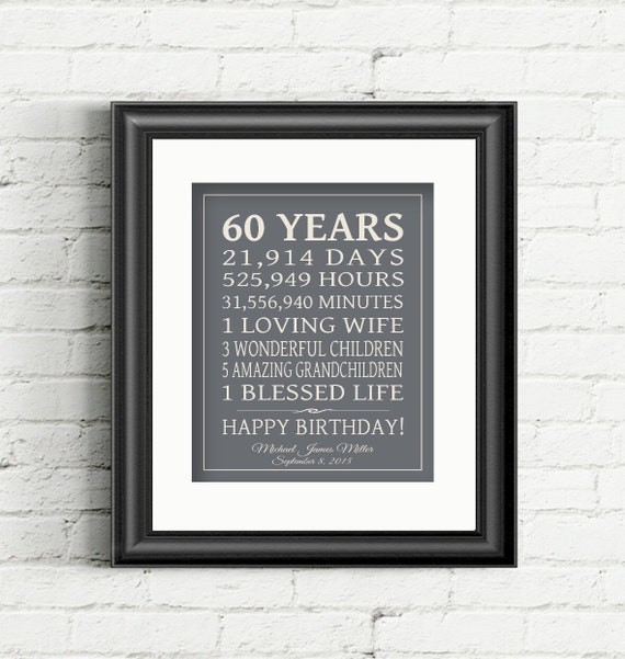 60th BIRTHDAY GIFT Sign Dad Birthday Gift Mom Birthday Print