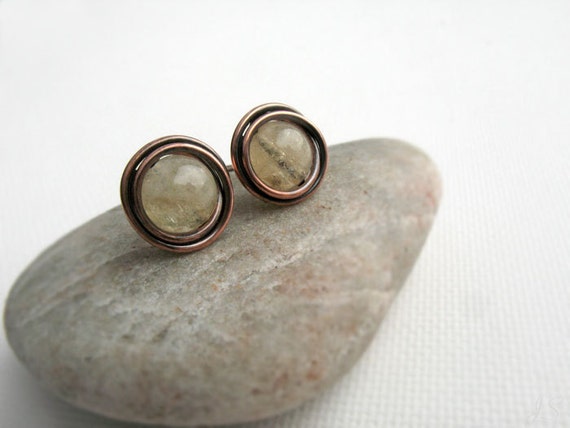 citrine wire wrapped copper stud earrings november by citrine wire wrapped copper stud earrings november by