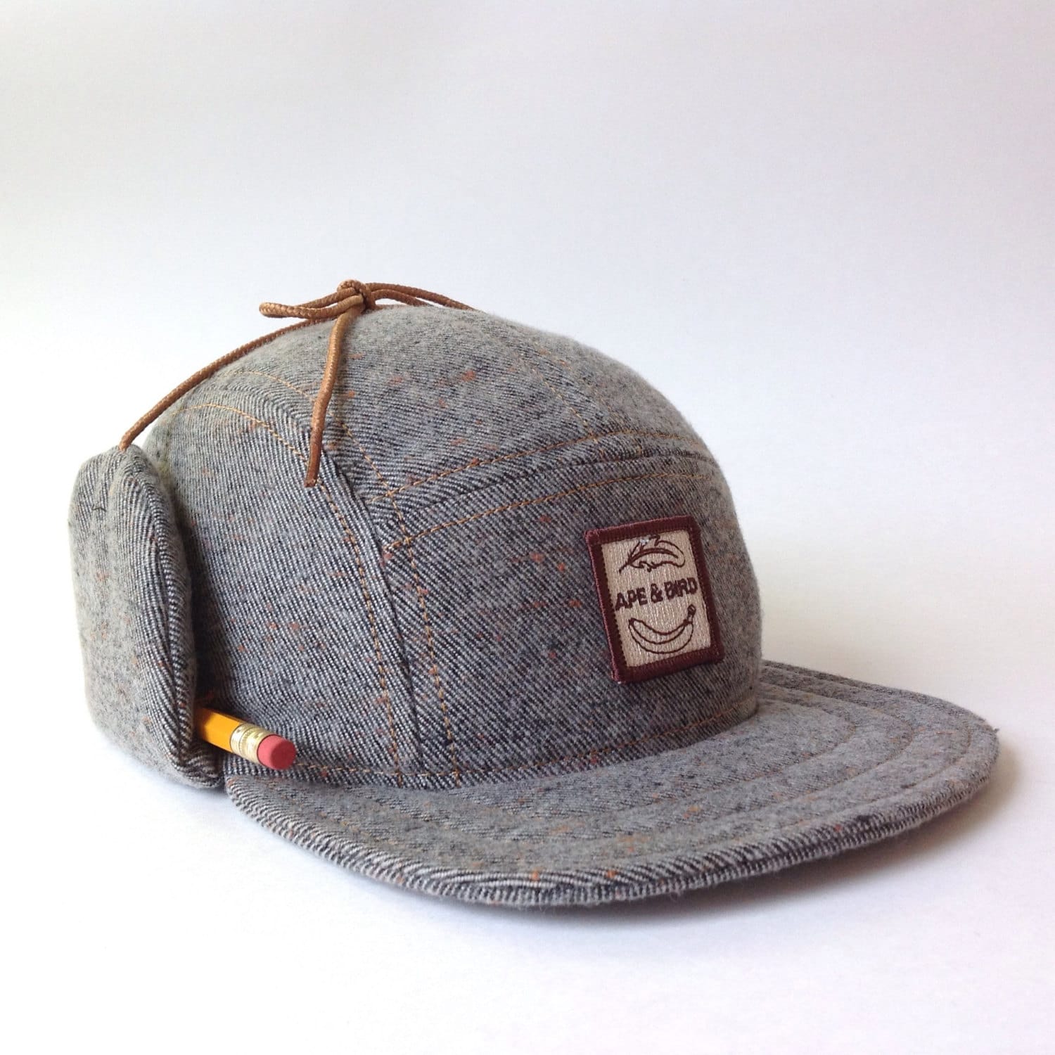 mens winter hat five panel flap cap handmade winter by ApeNBird