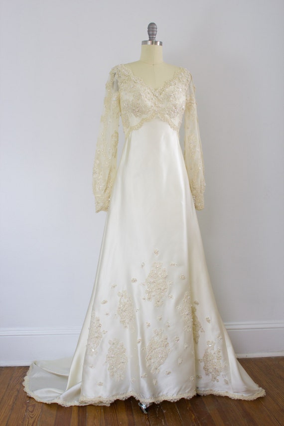 Priscilla of Boston wedding gown 1970 s poet sleeves
